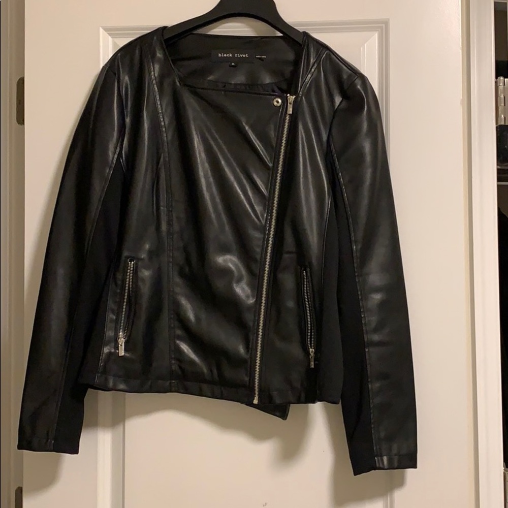 Collarless Asymmetrical Faux-Leather Moto Jacket